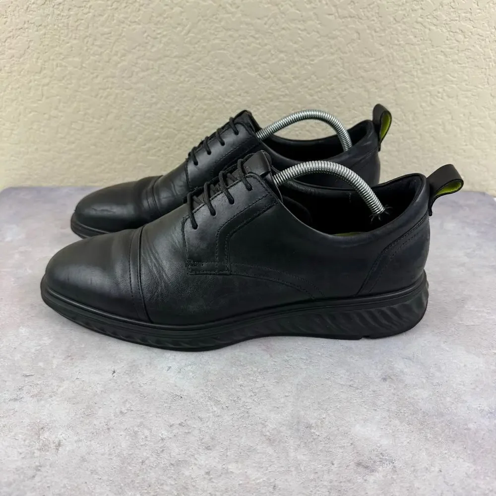 ECCO ST.1 Hybrid Mens 10-10.5 Black Leather Cap Toe Derby Dress Shoes EU 44